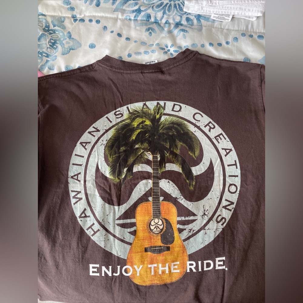 Brown and Green Short Sleeve Tee with Palm Tree Graphic
